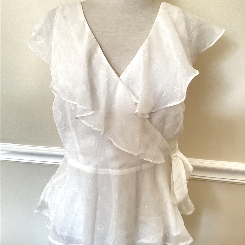 NWT White hearts ruffle top